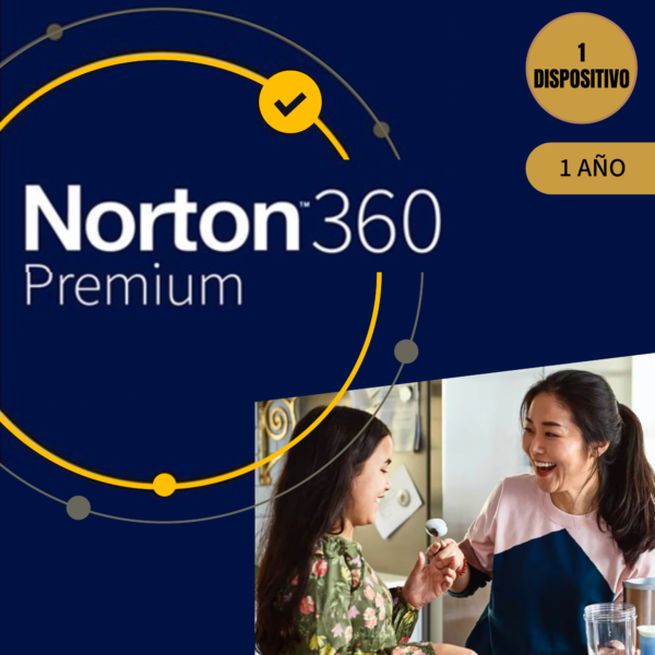 Norton 360 Premium 1 Año para 1 Dispositivo – Protección avanzada contra virus, malware y amenazas en línea, con firewall personal y navegación segura.